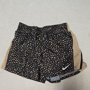 Nike Girls Black and Tan Patterned Polka Dot Athletic Shorts